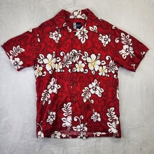 Bullhead Island Series Mens Red Hibiscus Floral Hawaiian Button Down Shirt‎ M